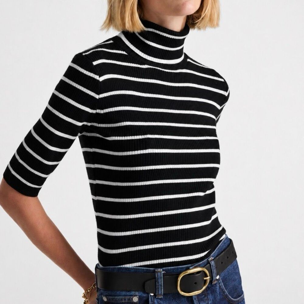 Madewell Ribbed Turtleneck Tee in Merino Wool L